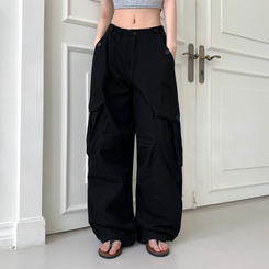 ヒップムードコットンワイドパンツ BLACK