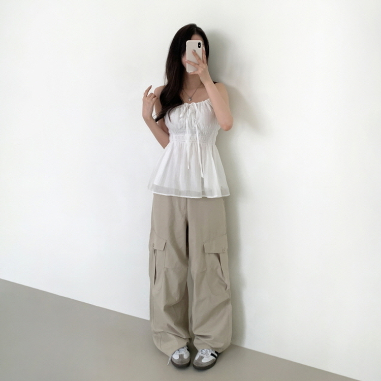 ヒップムードコットンワイドパンツ BEIGE