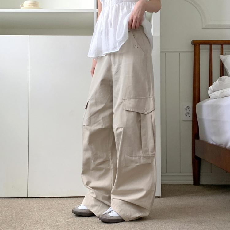 ヒップムードコットンワイドパンツ BEIGE