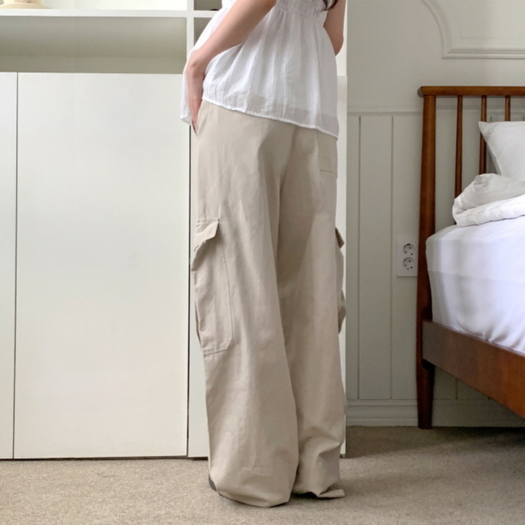 ヒップムードコットンワイドパンツ BEIGE