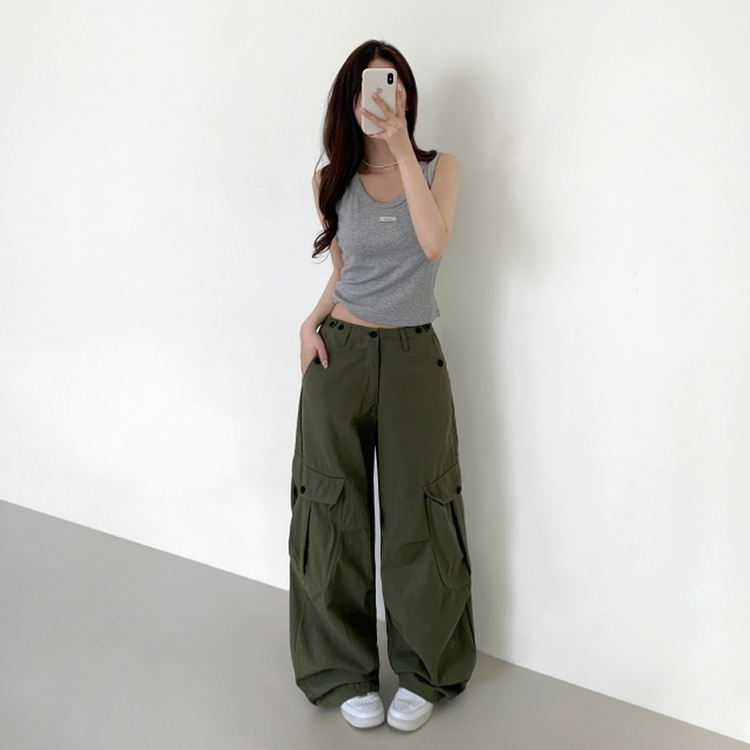 ヒップムードコットンワイドパンツ KHAKI