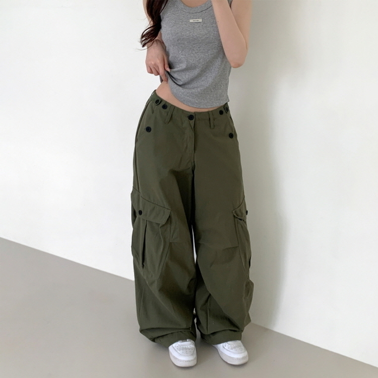 ヒップムードコットンワイドパンツ KHAKI