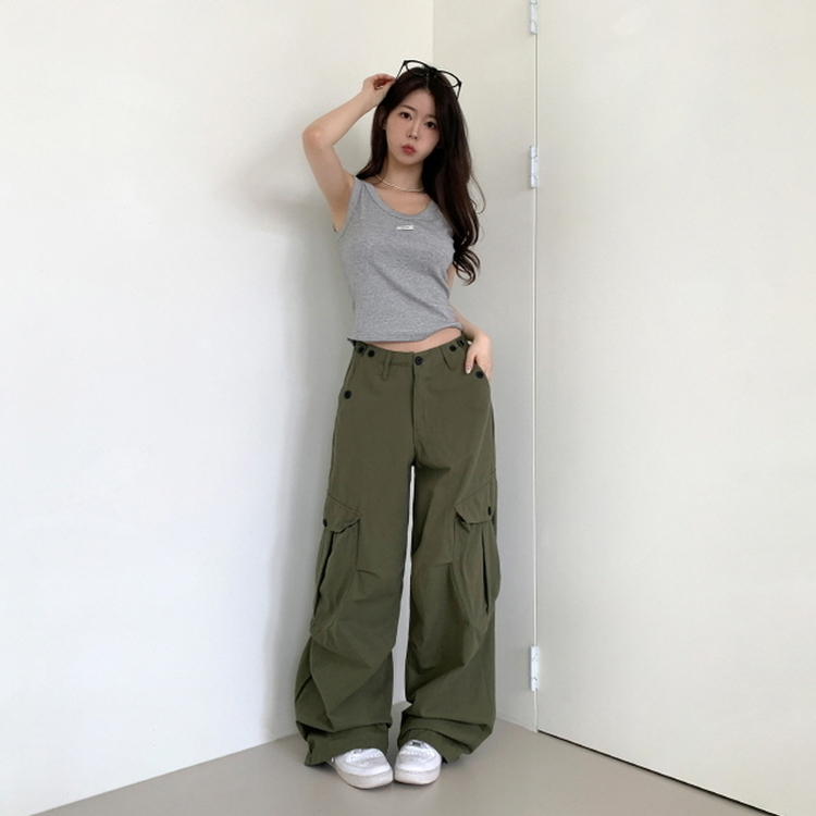 ヒップムードコットンワイドパンツ KHAKI
