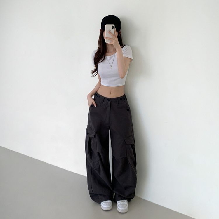 ヒップムードコットンワイドパンツ CHARCOAL