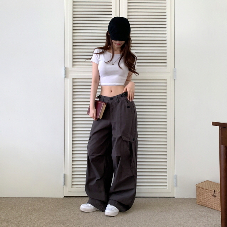 ヒップムードコットンワイドパンツ CHARCOAL