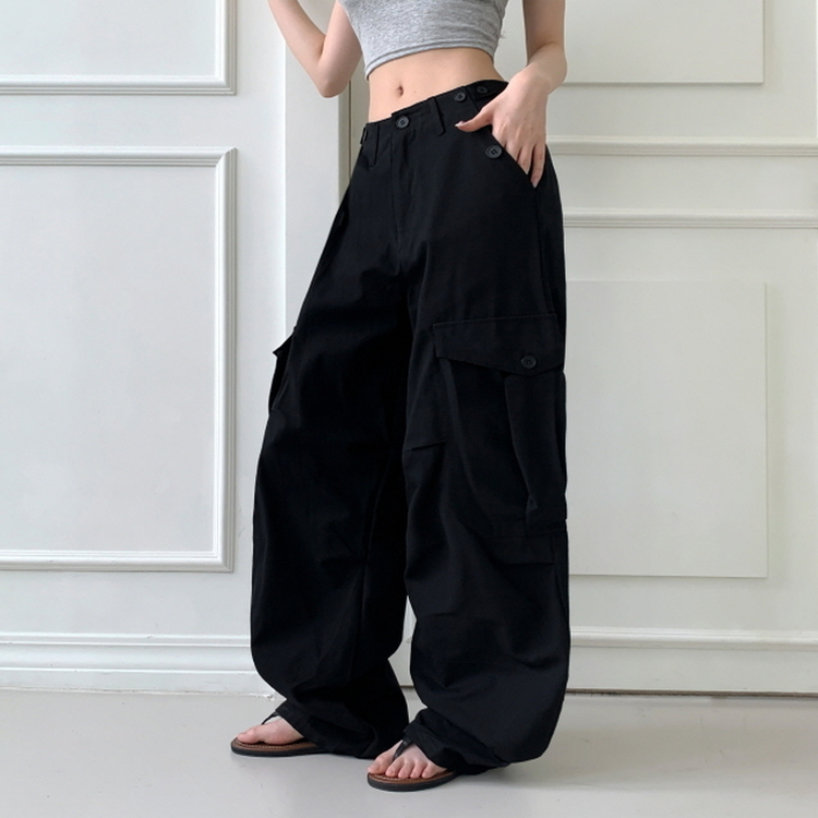 ヒップムードコットンワイドパンツ BLACK