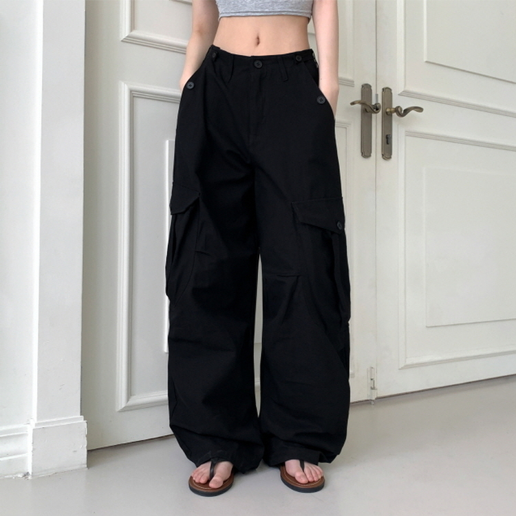 ヒップムードコットンワイドパンツ BLACK