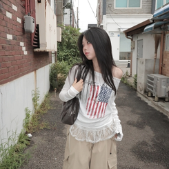 アメリカンオフショルダー長袖Tシャツ IVORY