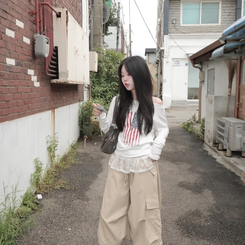 アメリカンオフショルダー長袖Tシャツ IVORY