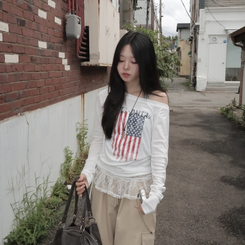 アメリカンオフショルダー長袖Tシャツ IVORY