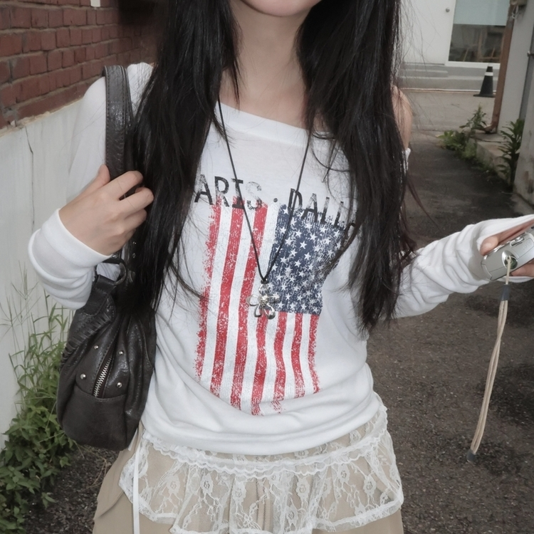 アメリカンオフショルダー長袖Tシャツ IVORY