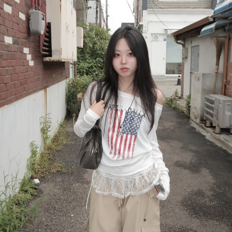 アメリカンオフショルダー長袖Tシャツ IVORY