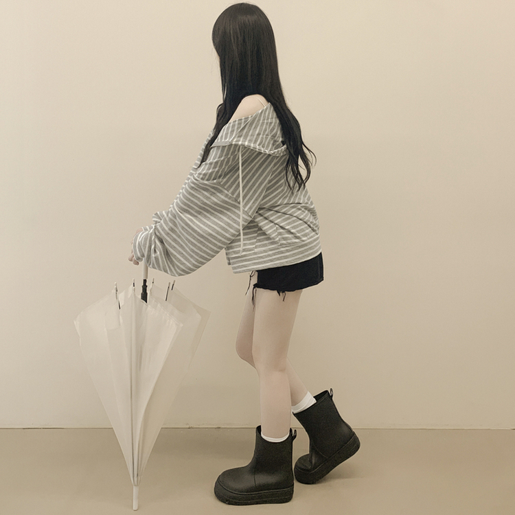 단가라 오버핏 스트라이프 간절기 여름 벌룬 후드집업