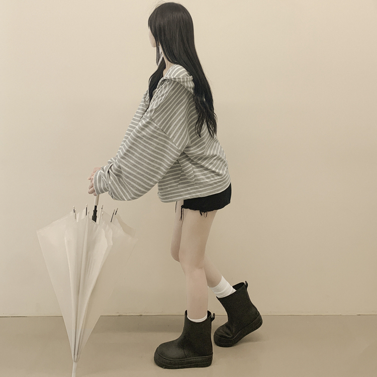 단가라 오버핏 스트라이프 간절기 여름 벌룬 후드집업