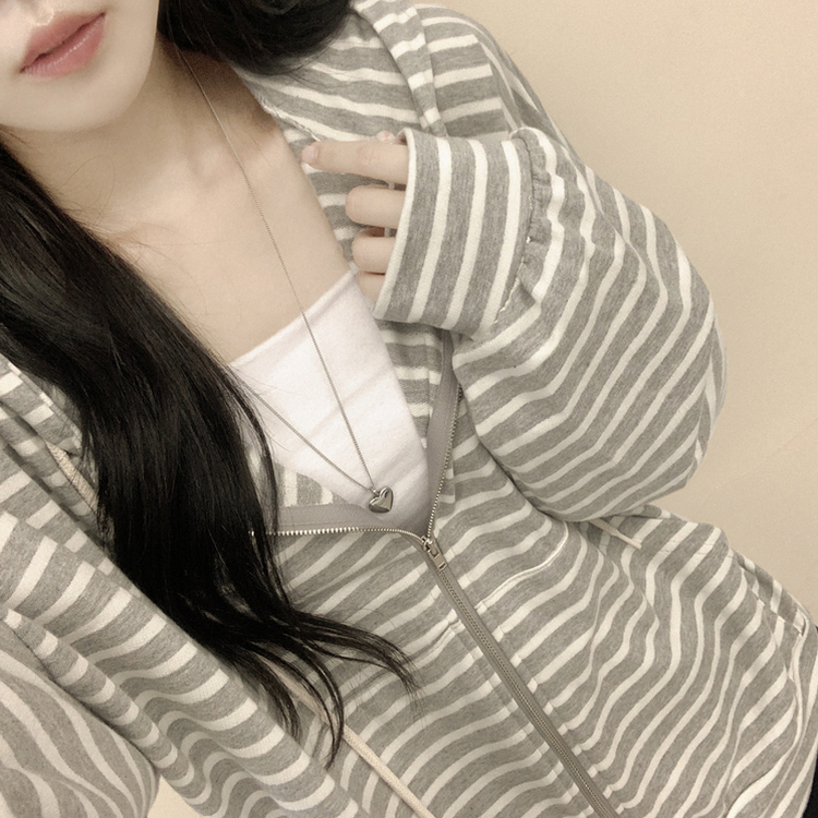 단가라 오버핏 스트라이프 간절기 여름 벌룬 후드집업