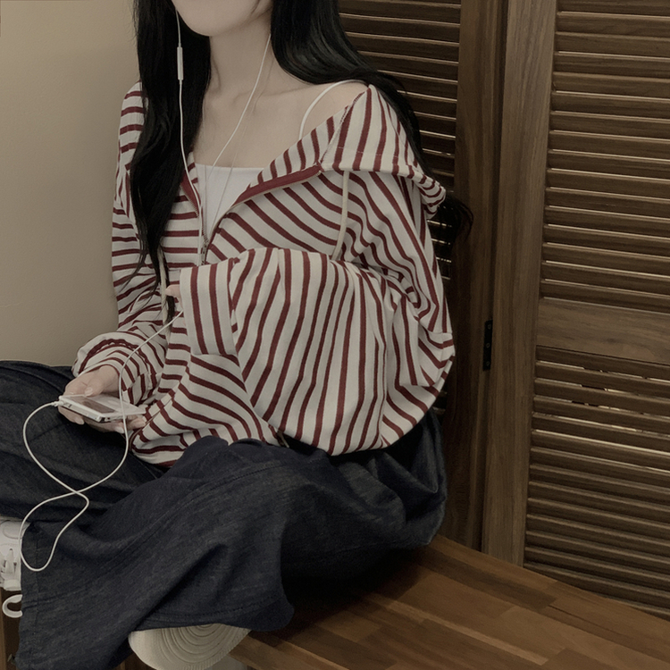 단가라 오버핏 스트라이프 간절기 여름 벌룬 후드집업