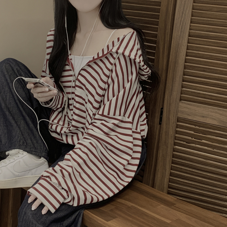 단가라 오버핏 스트라이프 간절기 여름 벌룬 후드집업