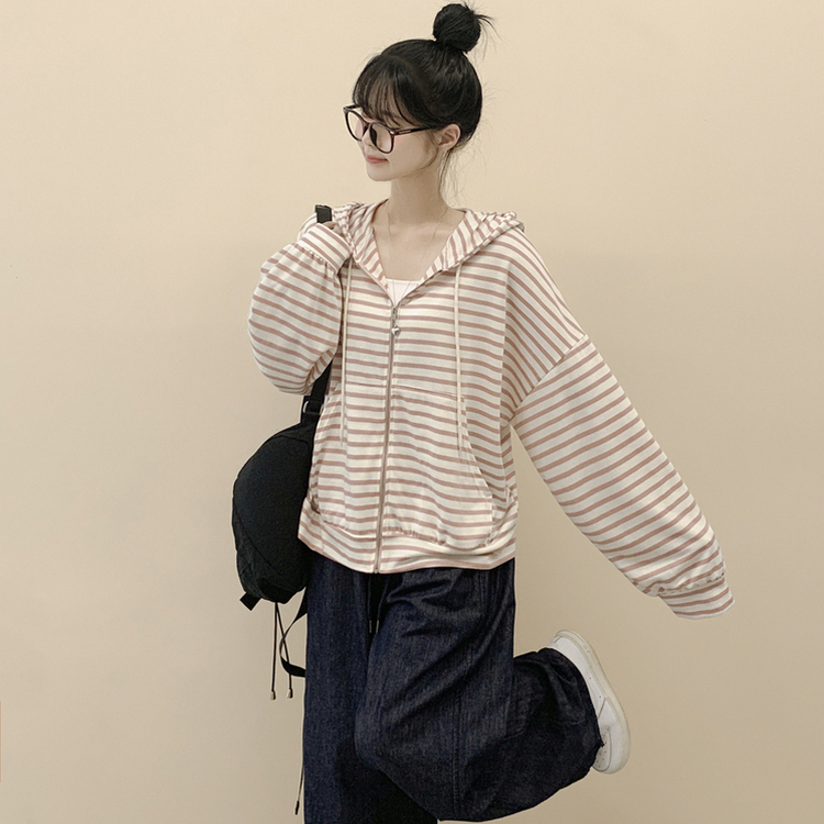 단가라 오버핏 스트라이프 간절기 여름 벌룬 후드집업