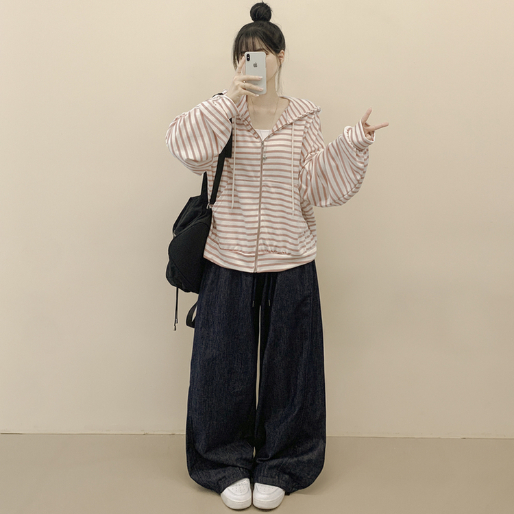 단가라 오버핏 스트라이프 간절기 여름 벌룬 후드집업