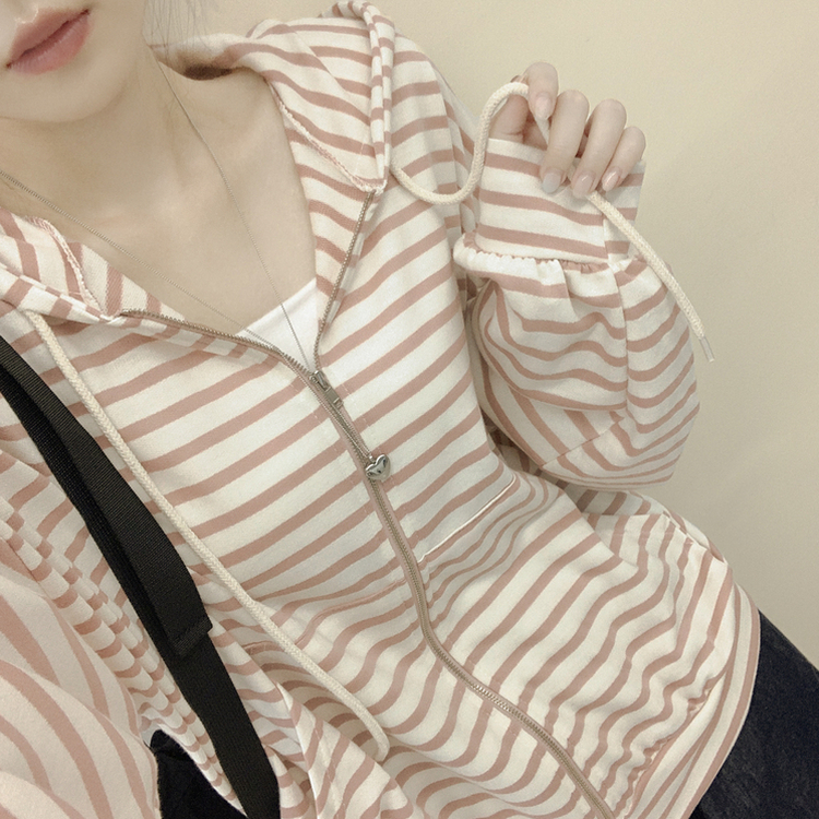 단가라 오버핏 스트라이프 간절기 여름 벌룬 후드집업