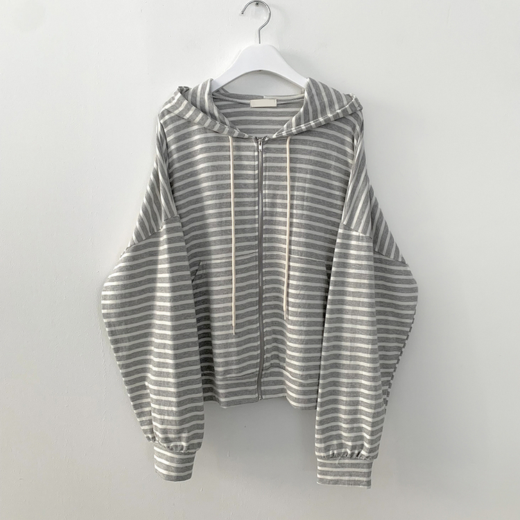 단가라 오버핏 스트라이프 간절기 여름 벌룬 후드집업