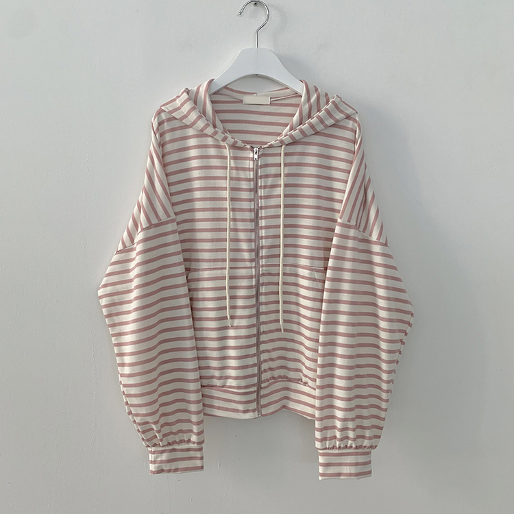 단가라 오버핏 스트라이프 간절기 여름 벌룬 후드집업