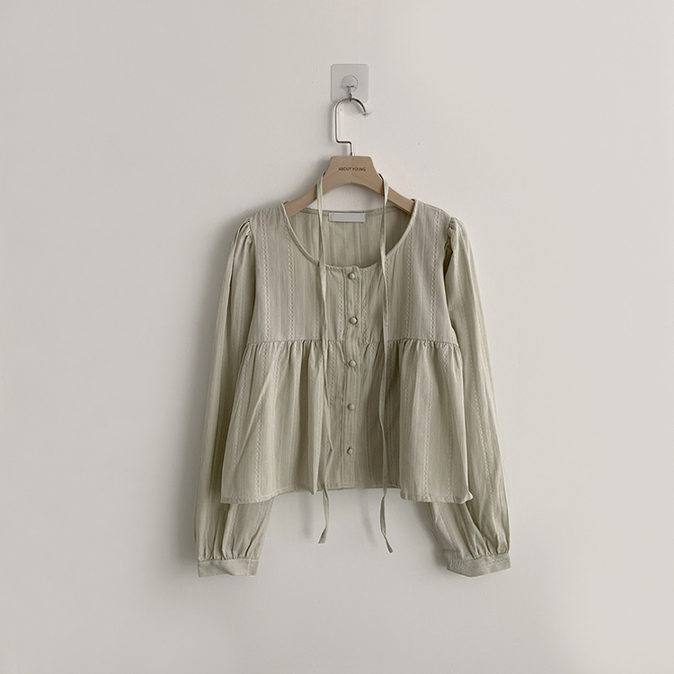 러블리 무드 슈니 펀칭 자수 퍼프 여름 긴팔 콩단추 블라우스