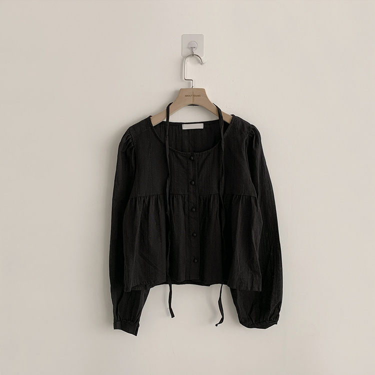 러블리 무드 슈니 펀칭 자수 퍼프 여름 긴팔 콩단추 블라우스