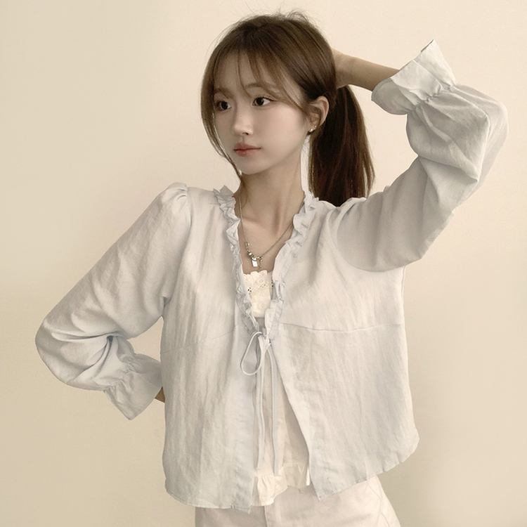 지금부터 초가을까지 크리스탈 퍼프 여름 긴팔 블라우스 소라