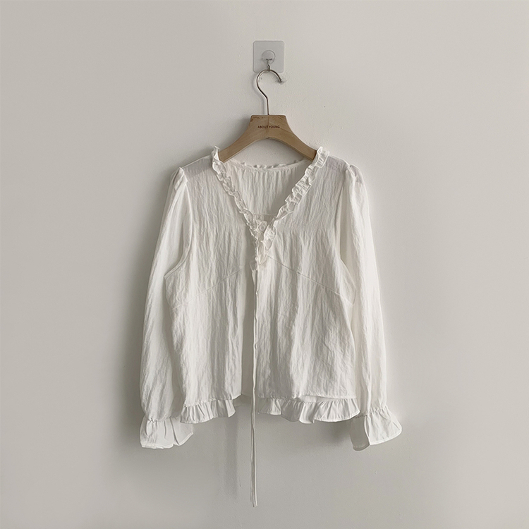 지금부터 초가을까지 크리스탈 퍼프 여름 긴팔 블라우스