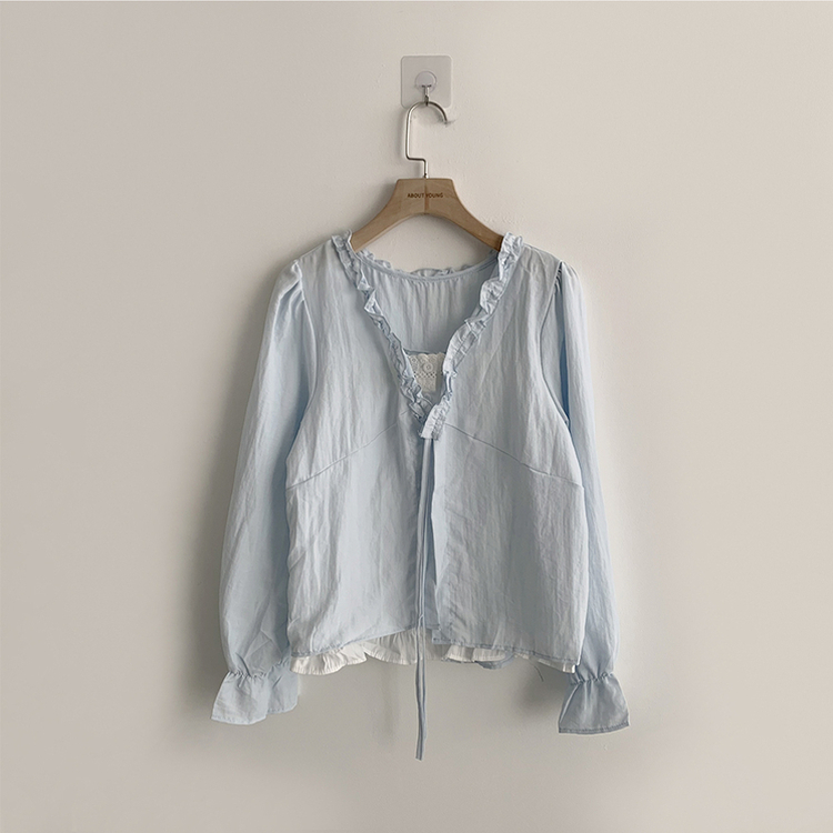 지금부터 초가을까지 크리스탈 퍼프 여름 긴팔 블라우스