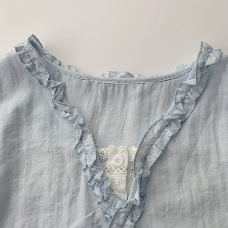 지금부터 초가을까지 크리스탈 퍼프 여름 긴팔 블라우스