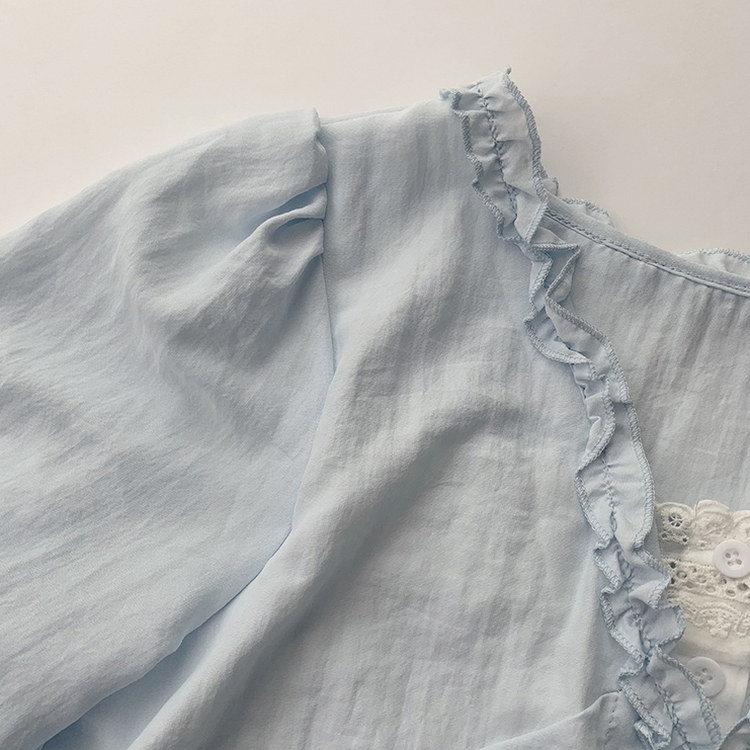 지금부터 초가을까지 크리스탈 퍼프 여름 긴팔 블라우스