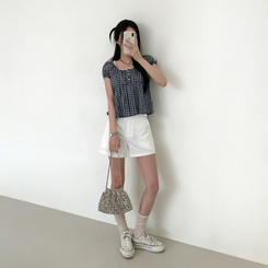 チェック半袖ブラウス NAVY