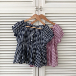 チェック半袖ブラウス