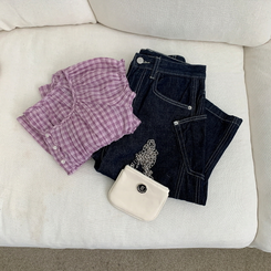 チェック半袖ブラウス