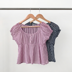 チェック半袖ブラウス