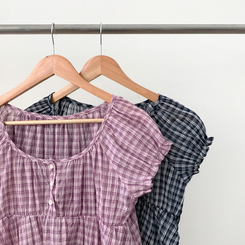 チェック半袖ブラウス