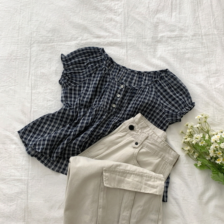 チェック半袖ブラウス