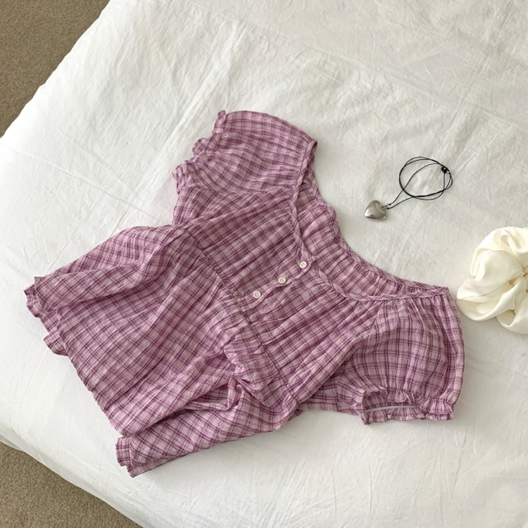 チェック半袖ブラウス