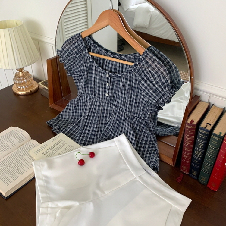 チェック半袖ブラウス