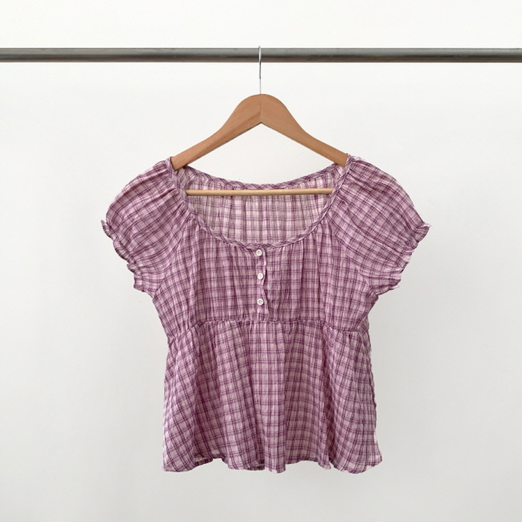 チェック半袖ブラウス