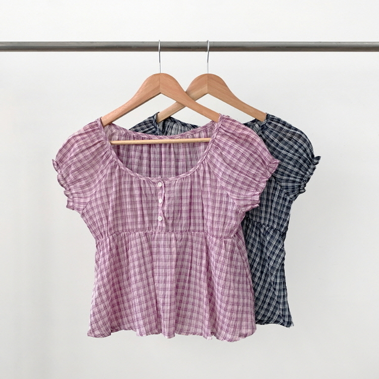 チェック半袖ブラウス