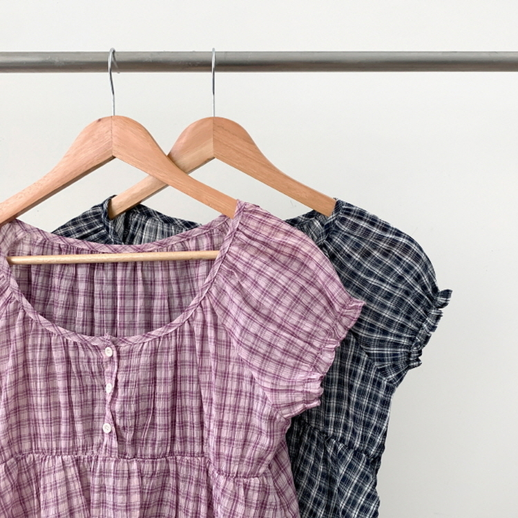 チェック半袖ブラウス