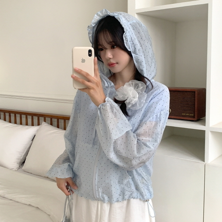 OHESHIO ドット フリル フード ウィンドブレーカー ジャンパー