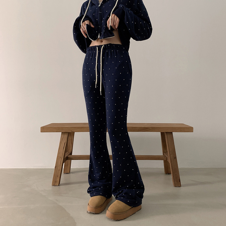 【SET】ドットフードジップアップ ブーツカットパンツ NAVY