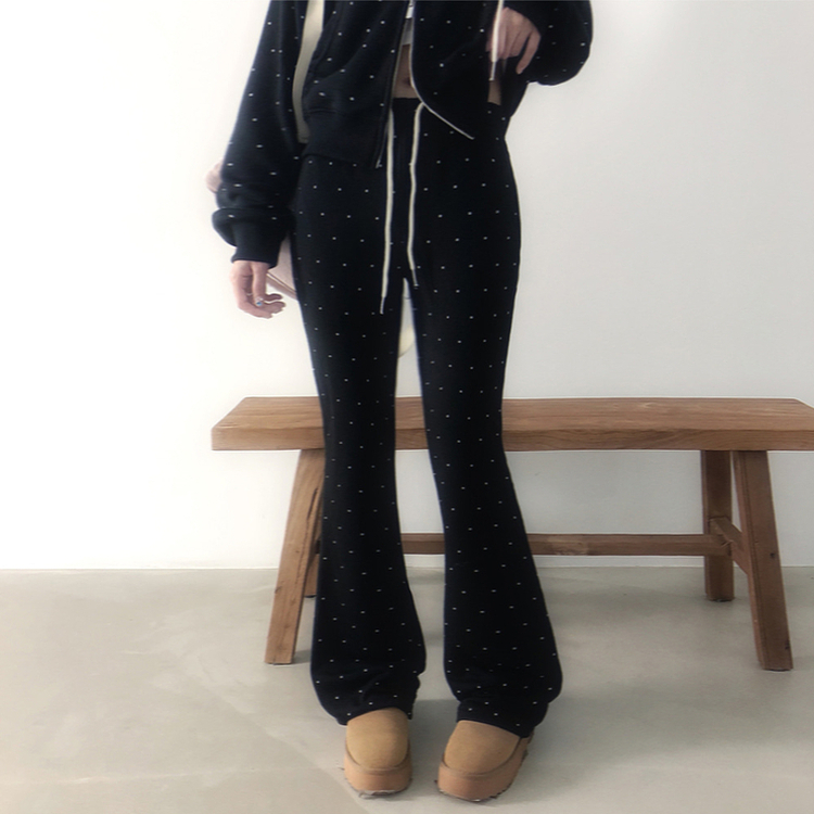 【SET】ドットフードジップアップ ブーツカットパンツ BLACK