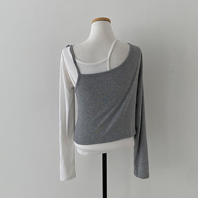 리스 배색 레이어드 리본 긴팔 티셔츠 세트