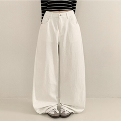 【丈別】ハイウエストワイドコットンパンツ WHITE