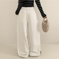 【丈別】ハイウエストワイドコットンパンツ WHITE